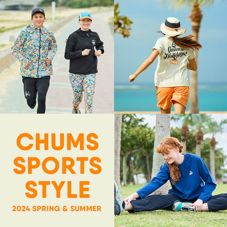 スポーツシーンにCHUMSのウェアやバッグを。