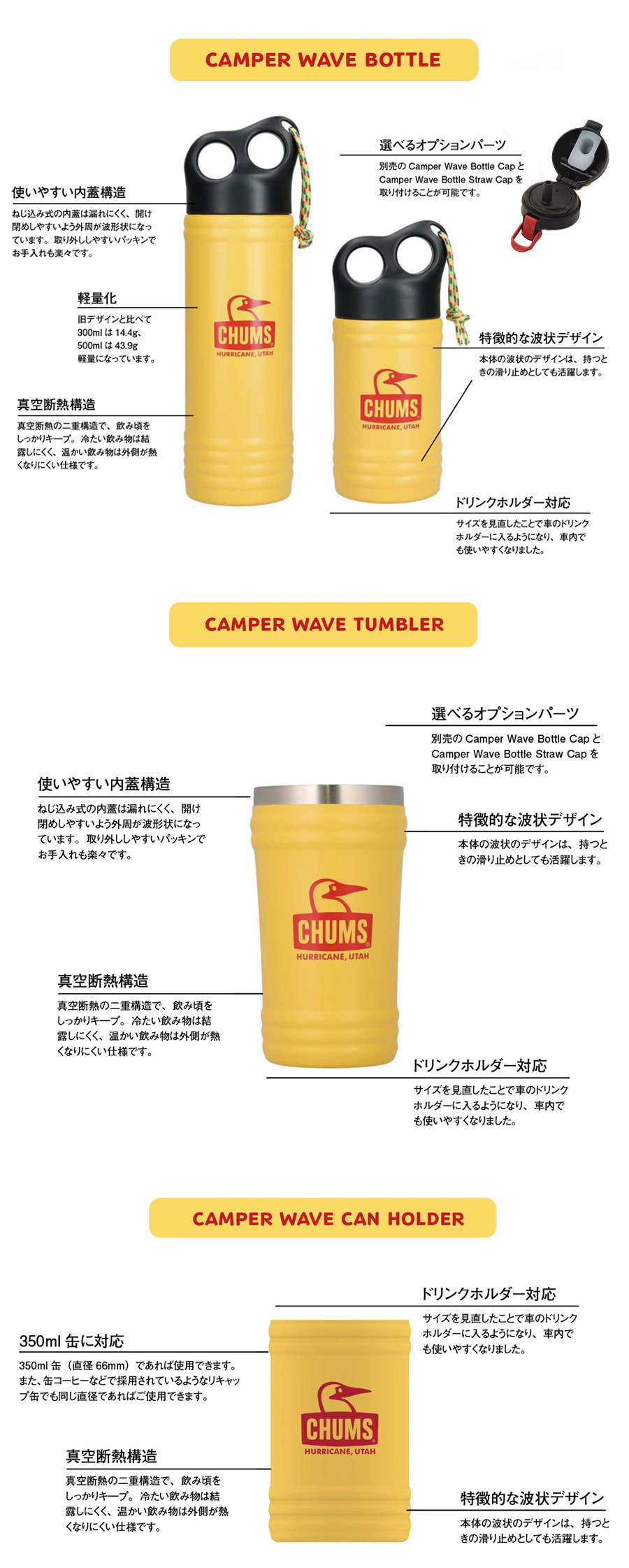 選べる3種類、いつでもどこでも飲みころキープ。「Camper Wave」シリーズ！