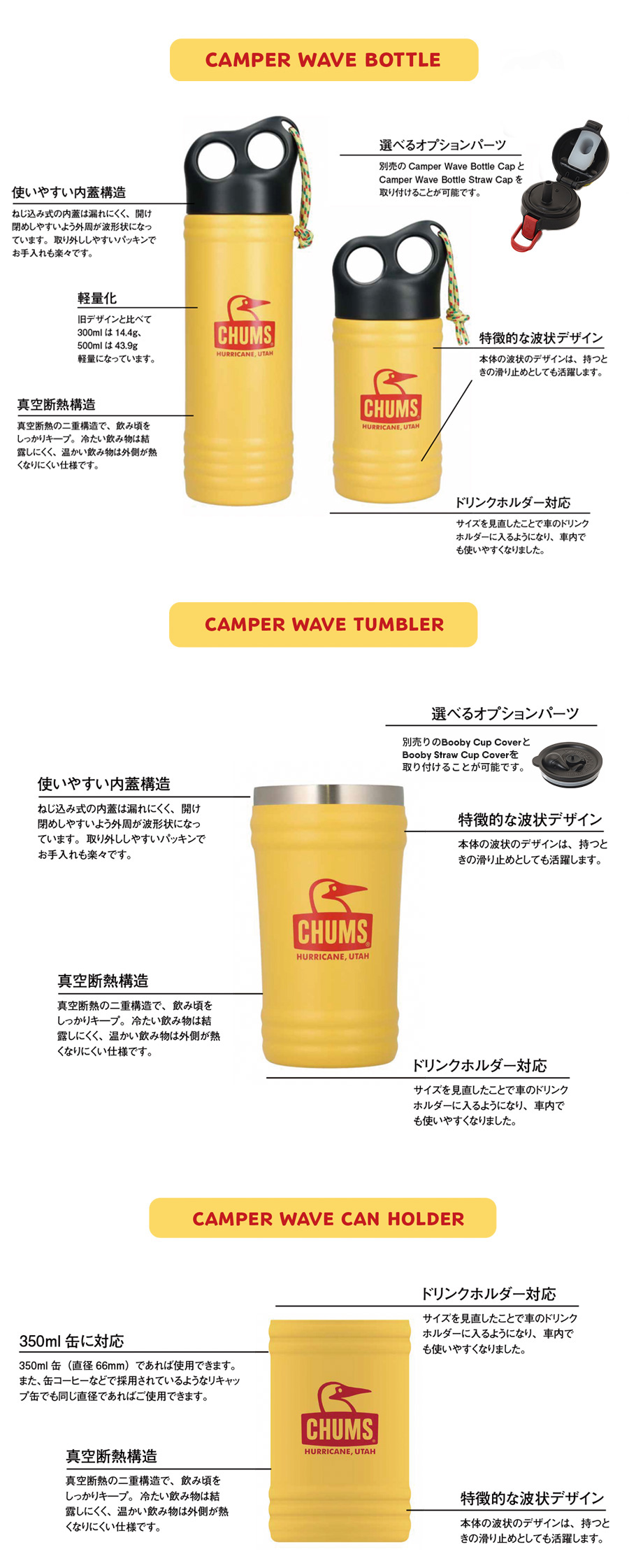 選べる3種類、いつでもどこでも飲みころキープ。「Camper Wave」シリーズ！