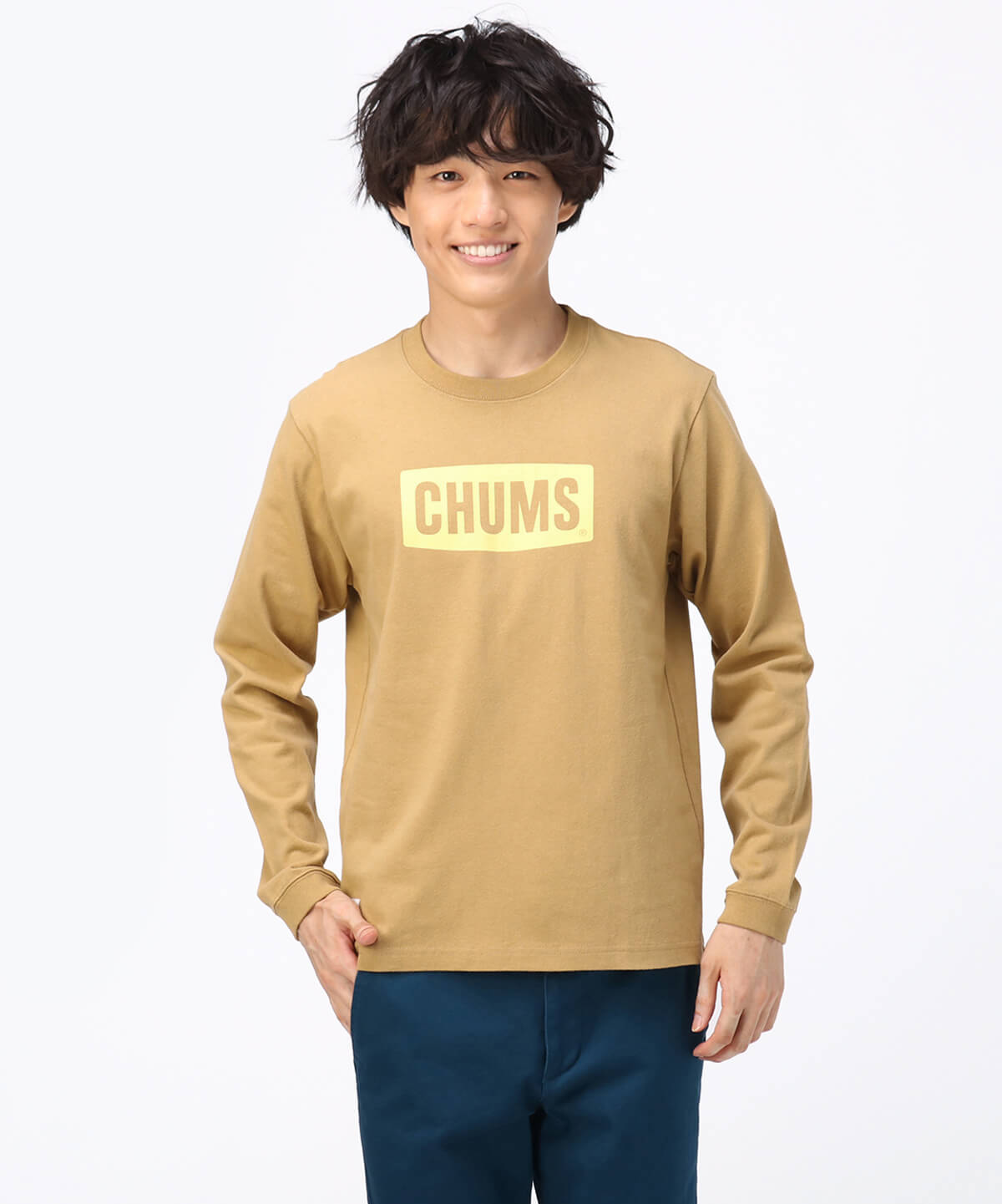 CHUMS Logo L/S T-Shirt/チャムスロゴロングスリーブTシャツ(ロンT/ロングTシャツ)(M H/Gray×Navy): トップス| CHUMS(チャムス)|アウトドアファッション公式通販