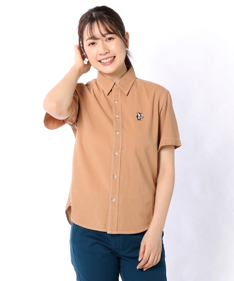Yarn Dyed Chambray S S Shirt ヤーンダイドシャンブレーショートスリーブシャツ シャツ 半袖シャツ M Beige2 トップス Chums チャムス アウトドアファッション公式通販