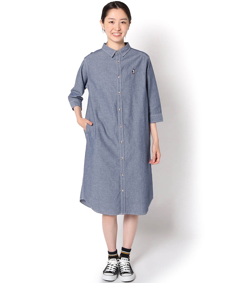 Yarn Dyed Chambray 3 4 Dress ヤーンダイシャンブレー七分丈ドレス ワンピース シャツ Womens M Indigo ワンピース スカート Chums チャムス アウトドアファッション公式通販