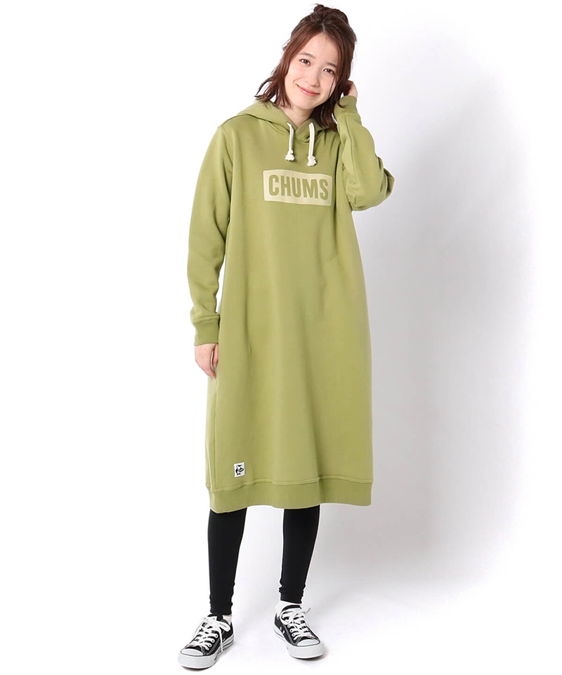 Chums Logo Long Parka チャムスロゴロングパーカー ワンピース スウェット Womens M Mosstone ワンピース スカート Chums チャムス アウトドアファッション公式通販