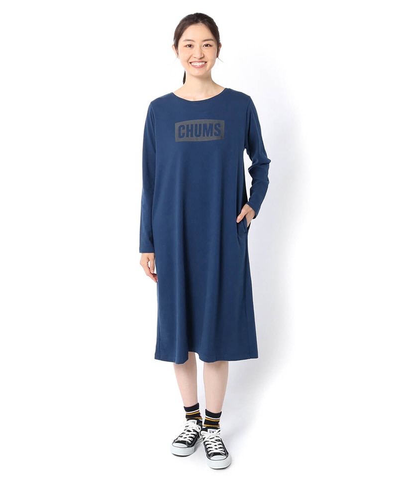 Chums Logo L S T Dress チャムスロゴロングスリーブティードレス ワンピース Womens M Navy X Navy ワンピース スカート Chums チャムス アウトドアファッション公式通販