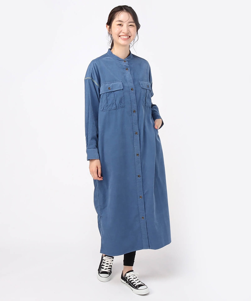 Couduroy Band Collar Shirt One-Piece/コーデュロイバンドカラーシャツワンピース(ワンピース｜シャツ)(Womens  M Navy): ワンピース｜スカート|CHUMS(チャムス)|アウトドアファッション公式通販