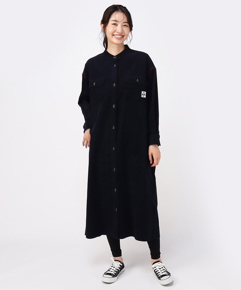 Couduroy Band Collar Shirt One-Piece/コーデュロイバンドカラーシャツワンピース(ワンピース｜シャツ)(Womens  M Navy): ワンピース｜スカート|CHUMS(チャムス)|アウトドアファッション公式通販