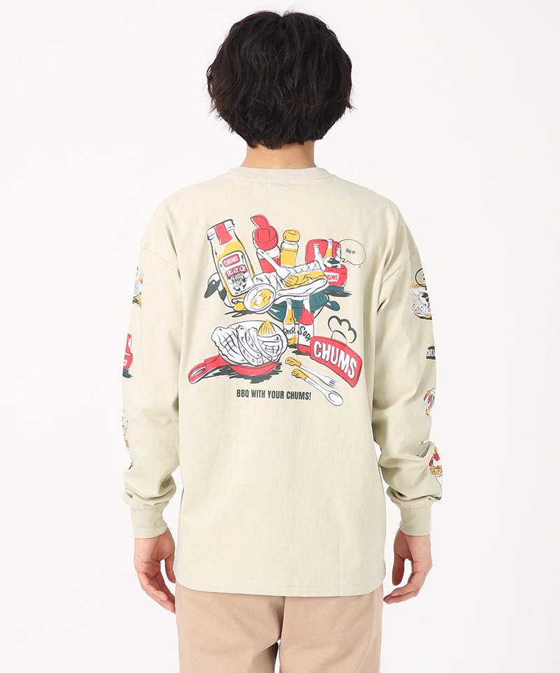 即納最大半額 チャムスの長袖Tシャツ カーキ色