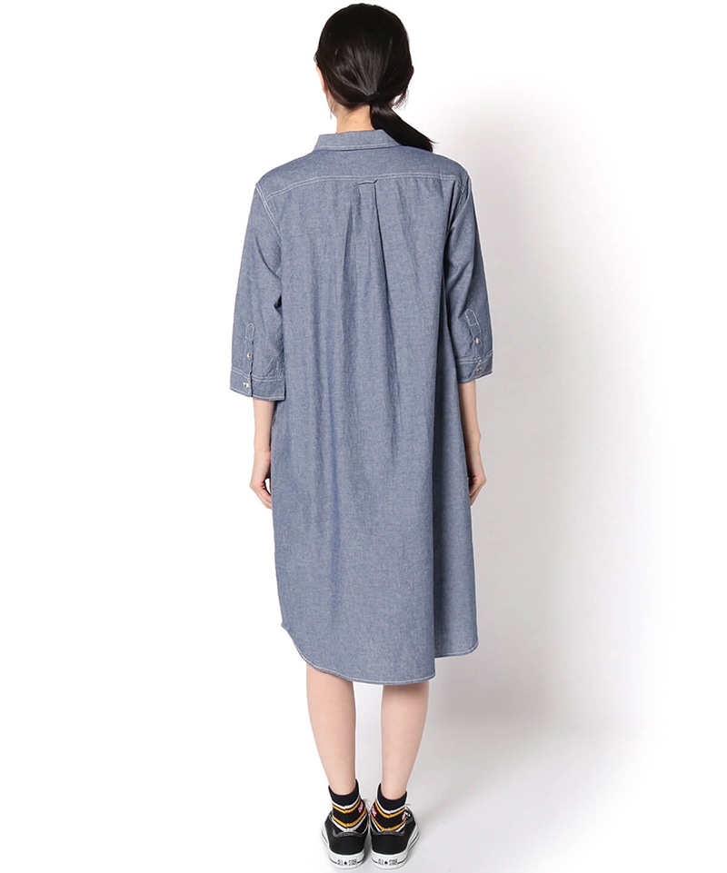 Yarn Dyed Chambray 3 4 Dress ヤーンダイシャンブレー七分丈ドレス ワンピース シャツ Womens M Indigo ワンピース スカート Chums チャムス アウトドアファッション公式通販