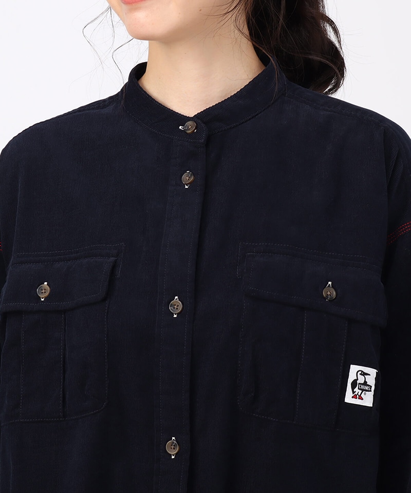 Couduroy Band Collar Shirt One-Piece/コーデュロイバンドカラーシャツワンピース(ワンピース｜シャツ)(Womens  M Navy): ワンピース｜スカート|CHUMS(チャムス)|アウトドアファッション公式通販