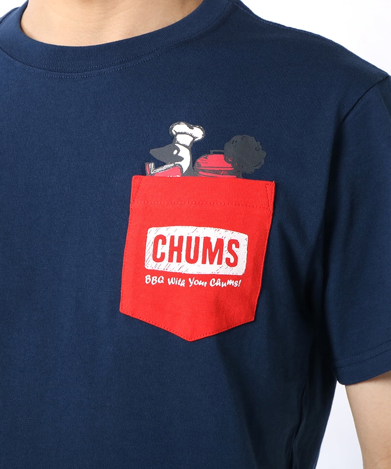 q With Your Chums Pocket T Shirt バーベキューウィズユアチャムスポケットtシャツ トップス Tシャツ M Navy トップス Chums チャムス アウトドアファッション公式通販