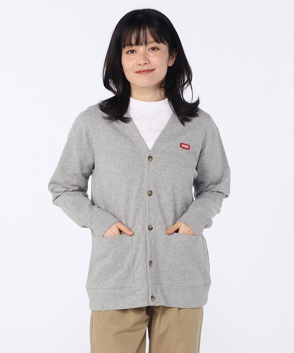 STONE  ボタン付きカーディガン グレー Keystone Button Cardigan|CHUMS(チャムス)|アウトドアファッション