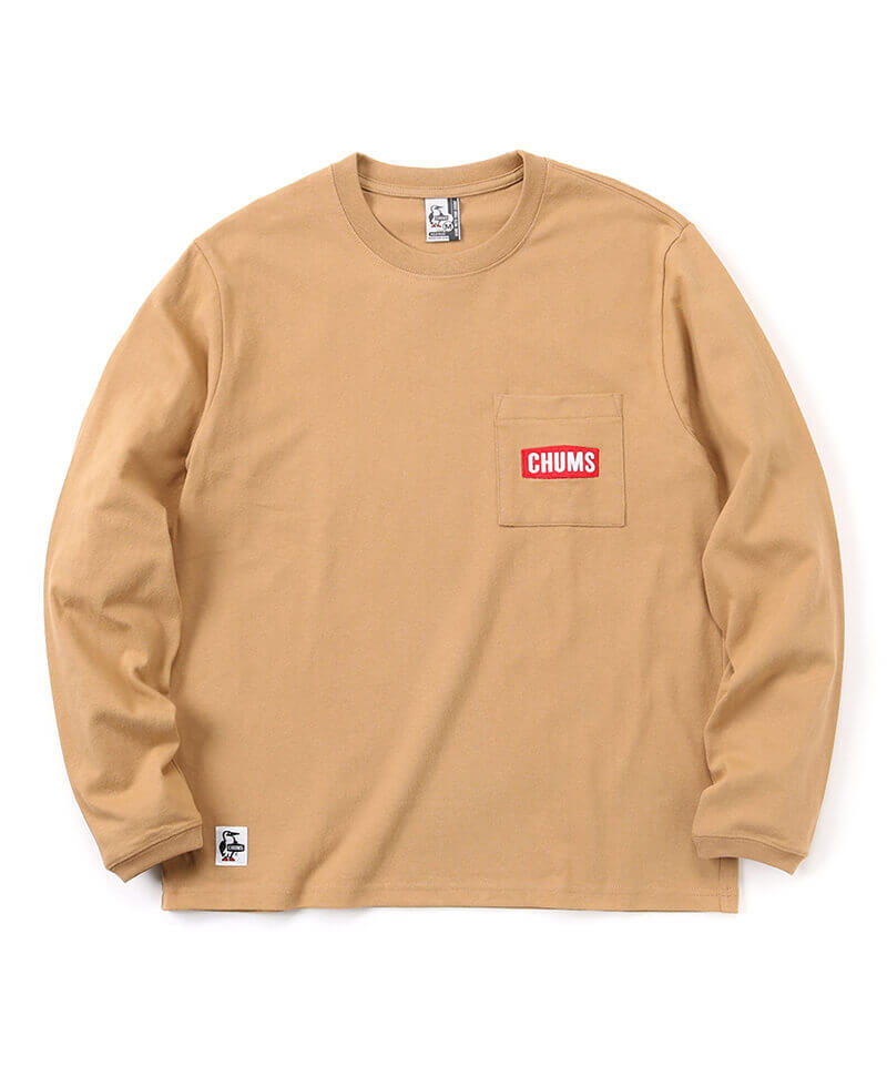 Beige | チャムスロゴポケットブラッシュドロングスリーブTシャツ