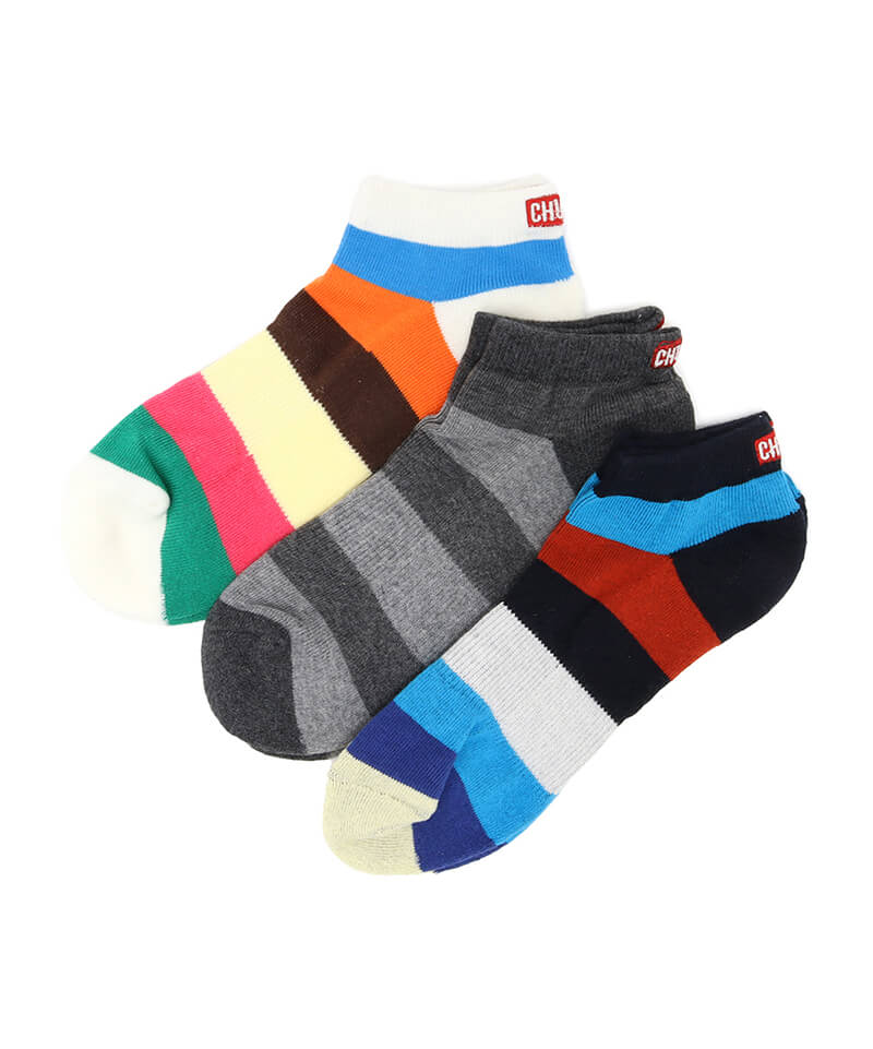 3P CHUMS Logo Multi Border Ankle Socks(3Pチャムスロゴマルチボーダーアンクルソックス（ソックス/靴下）)